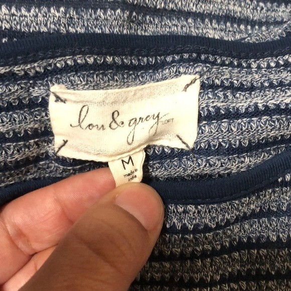 Lou & Grey Navy Striped Lightweight Waffle Knit Pullover in Size Medium - Picture 3 of 6